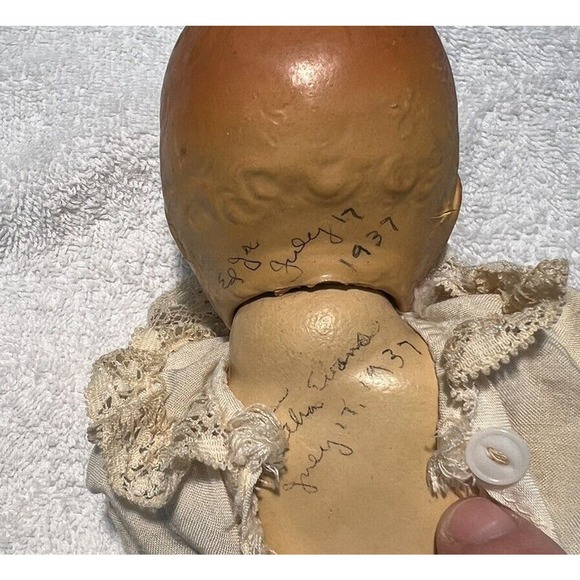 Antique 30s Composition RubberBand Doll 9" in size- original Dress -rareFragile - Picture 5 of 16